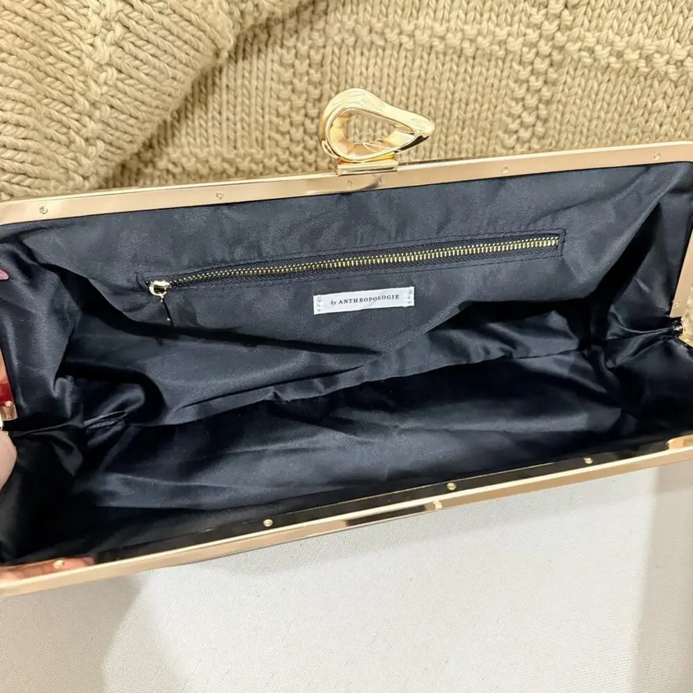 Anthropologie Claire Vegan Leather Turnlock Clutch